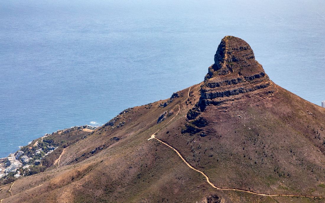 View from Table Mountain toward the peak of Lion's Head and the Atlantic coast