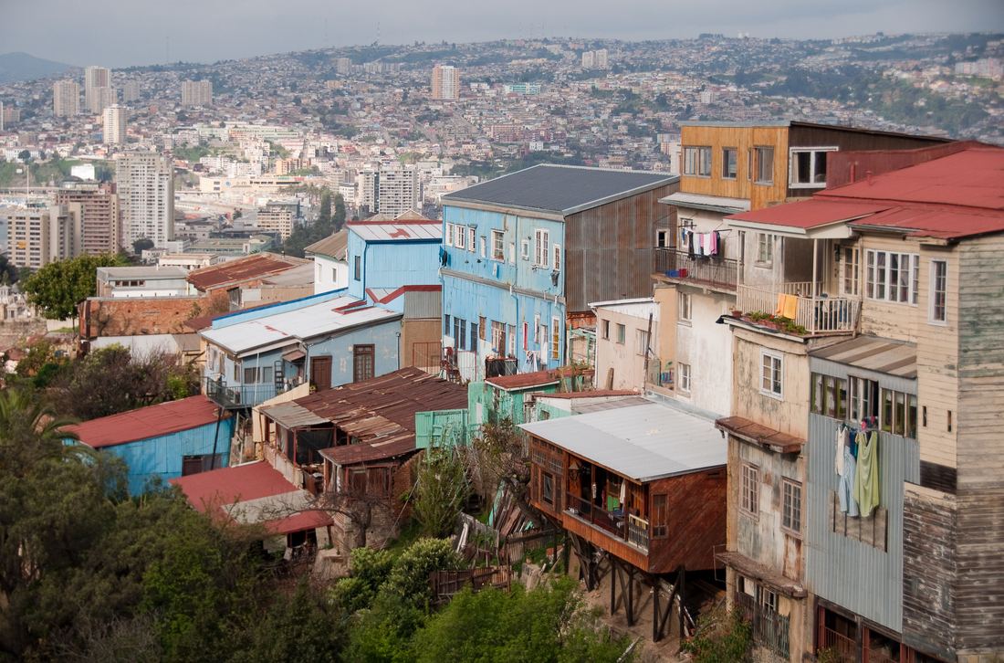 Colorful houses of Valparaíso climbing the hills above the harbor